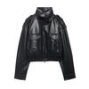 European and American Style, New Women's Clothing, Fashionable, Versatile, Cross-border Stand-up Collar Imitation Leather Strap Jacket