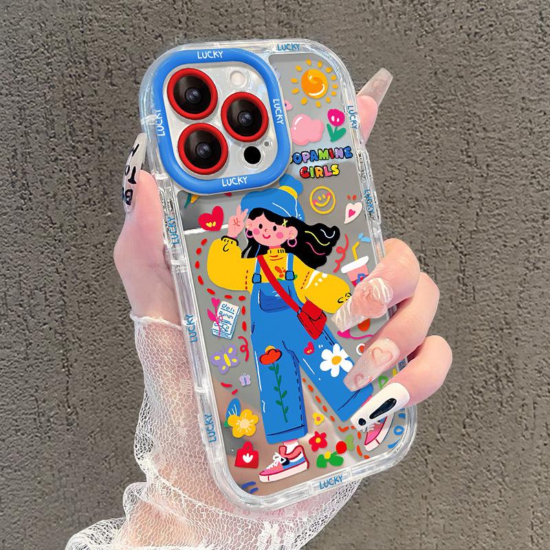 Doodle Girl Geeignet für 16promax Apple Handyhülle 15 Niedlich Cartoon 14 Spiegel 13 Alles Ins Spaß 8