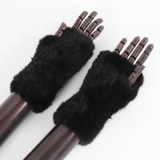 

Новые женские перчатки из натурального меха норки, перчатки без пальцев из натурального вязаного меха норки для девочек, зимние, с высокой эластичностью, варежки из натурального меха норки 20cm чёрный