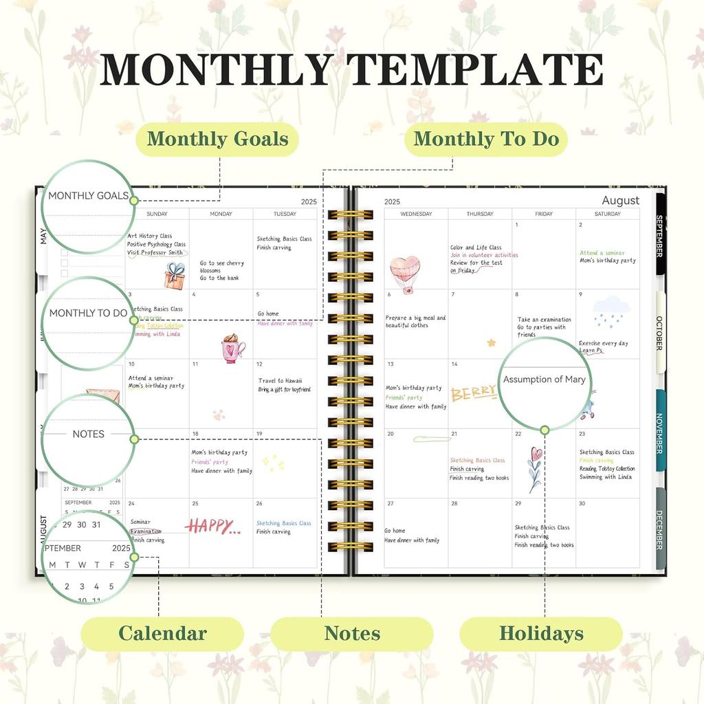 18 Month Weekly & Monthly Planner 2025 Spiral Bound Hard Cover Planner with Stickers & Gift Box, Jan 2025- Jul 2026 Large Daily Notebook