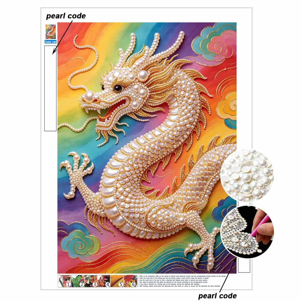 Pearl Art Painting Home Wall Decor Chinese Dragon Pearl Gemstone Painting Picture Crafts Adult/Beginner Gift Creative Home Decor Unframed