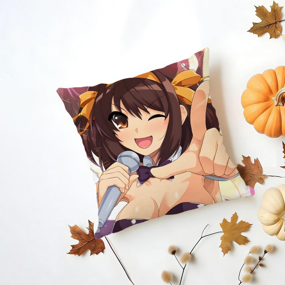 Gentle Art SSuzumiya Haruhi No Yuuutsu Cushion Cover Washable Linen Pillowcase Soft for Daily Sofa Bed Home Room Decor