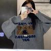Women's Autumn 2025 Long Sleeve Bear Jacquard Sweater, Mid-Length Loose Knit Top