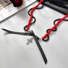 Wind Spice Girl Ribbon Bow Cross Necklace Female, Gothic Red Rice Bead Beaded Clavicle Necklace