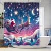 Santa Claus Reindeer Sleigh Christmas Shower Curtain Festive Decor For Bathroom Kids Adults Stars Moon Sky Complimentary Hook