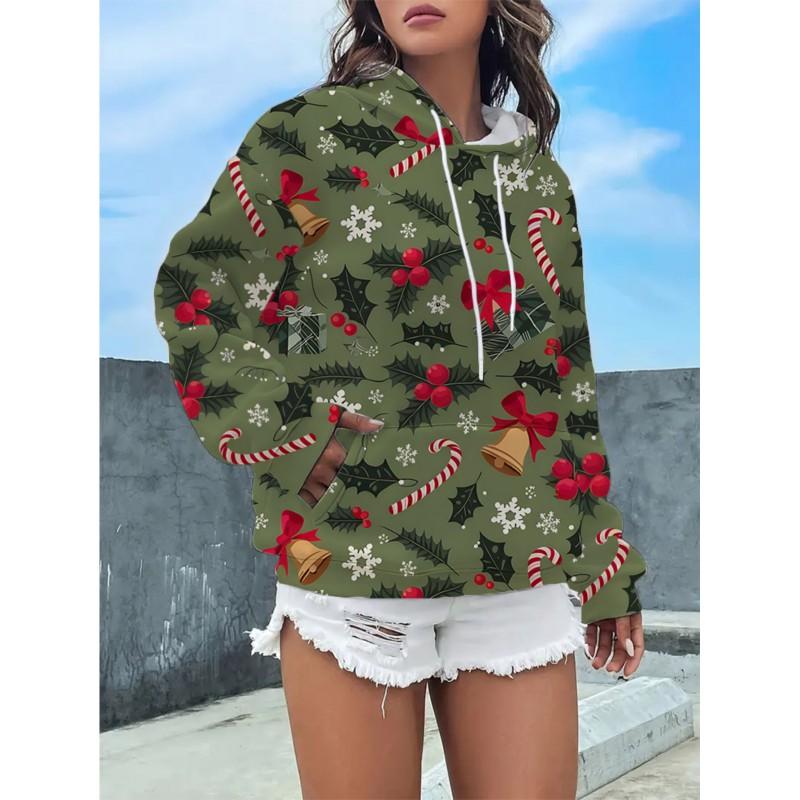 Womens Floral Print Hooded Sweatshirt Soft Comfortable Casual Pullover Daily Wear
