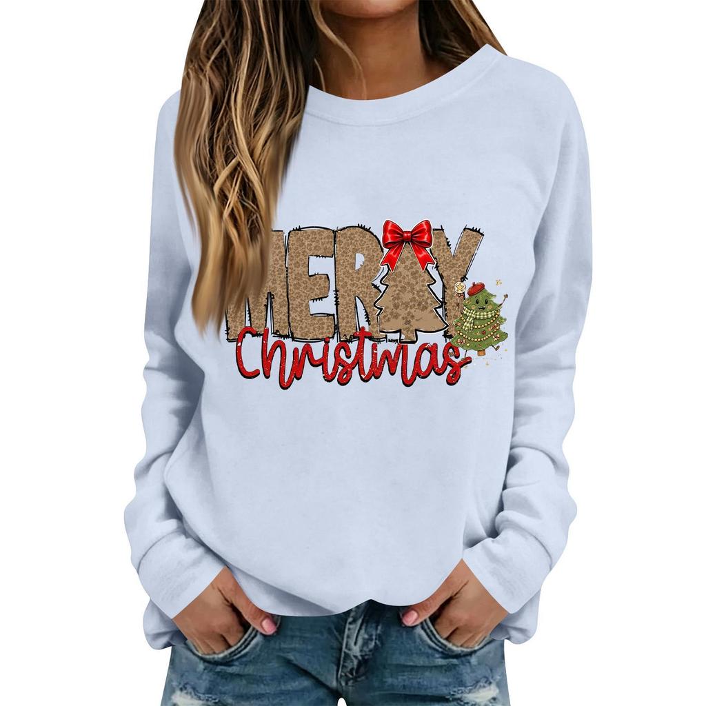 Women's Casual Christmas Print Long Sleeve Round Neck Top