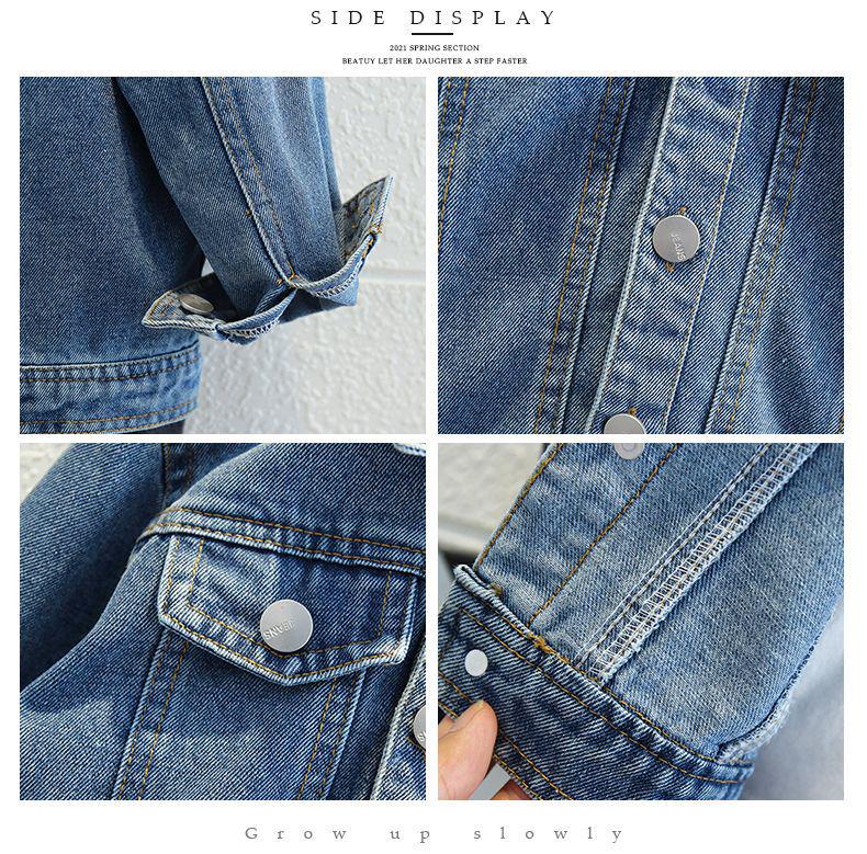 K-pop Monster Hunter Girls' Denim Jacket - Spring/Autumn Trendy Lapel for Medium/Large Kids