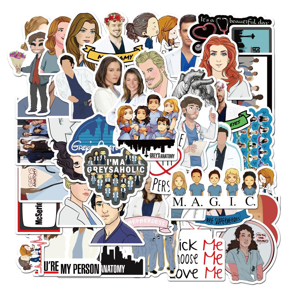 50 New American TV Series Anatomy Grey's Graffiti Stickers Suitcase Laptop Guitar Waterproof Stickers