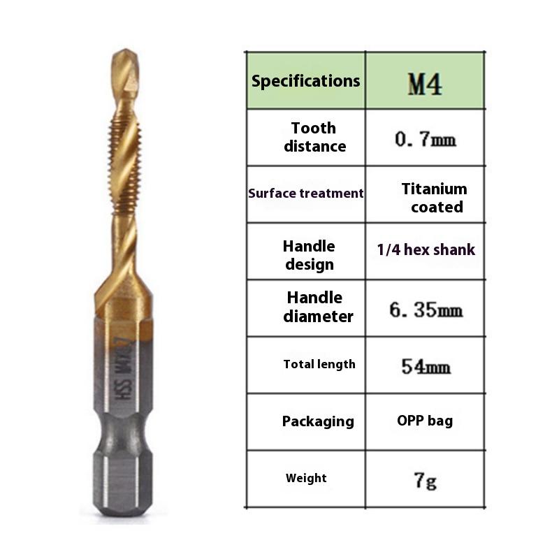 Vysokorýchlostná oceľová šesťhranná stopka tri v jednom kombinovaný závitník, vŕtanie, rezanie závitov a odihlovanie integrované špirálové strojové rezanie závitov, špirálový závitník