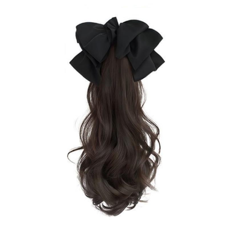 

Хвост Синтетический парик Длинные Кудрявые Волосы Клипса Ленивый Темперамент Сладкий Бант Низкая Коса Парик