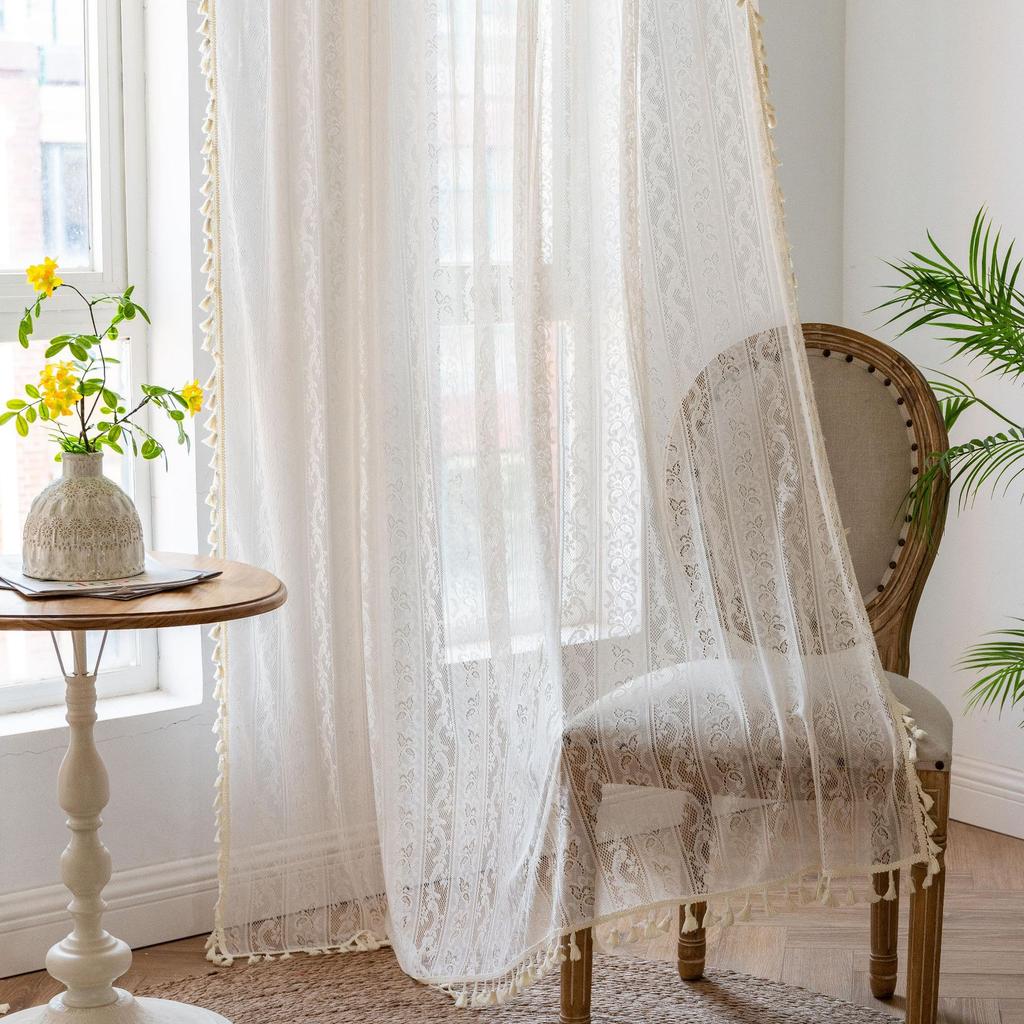 Hollow Lace Jacquard Hook Curtain Finished Gauze Curtain Living Room Balcony Bedroom No Punching
