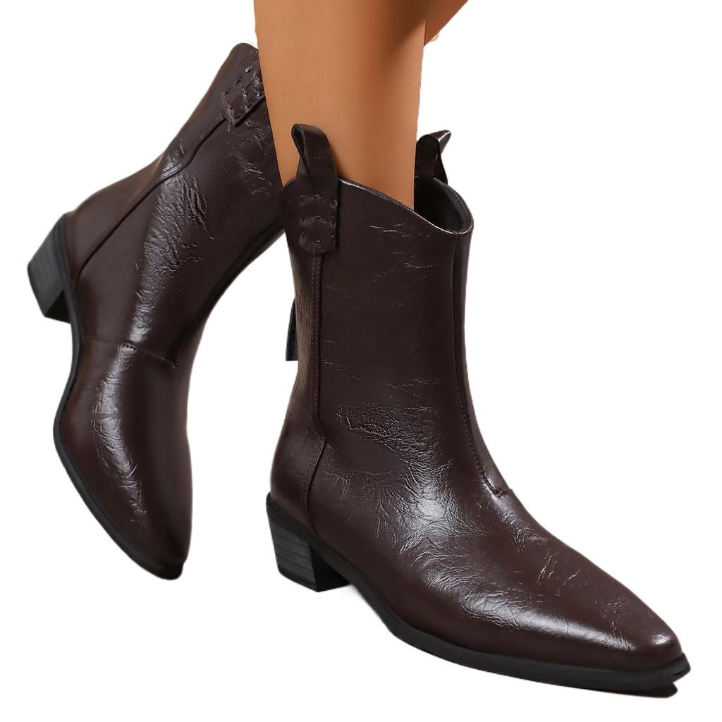 New Style Designer Punk Vintage Pointed Toe Women Ankle Boots Autumn Winter Zipper Shoes Square Heel Boots Zapatos Mujer