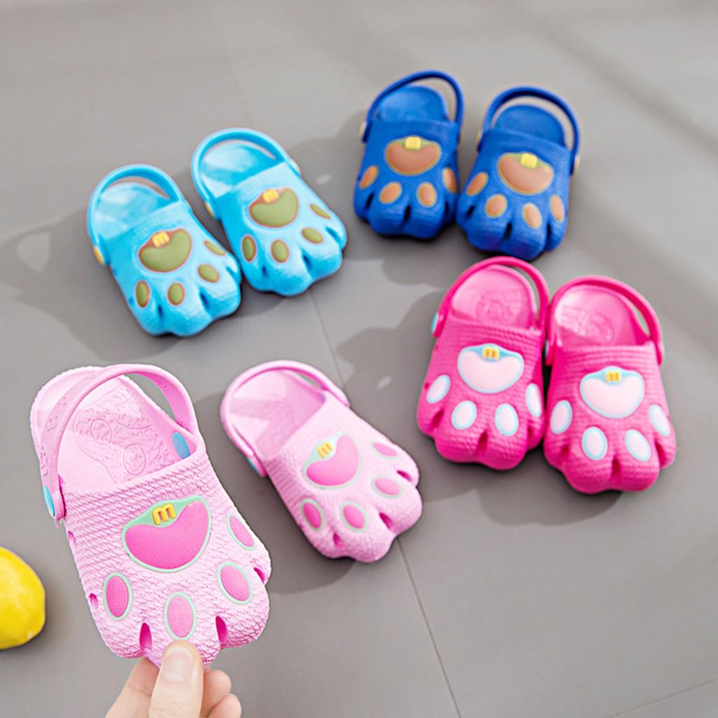 Kids Girls Cute Baby Boys Girls Cartoon Paw Cute Slippers Hollow Beach Sandals Casual Flat Shoes