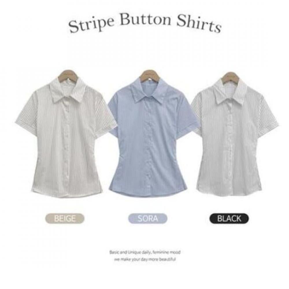 The Pink Loose Fit Stripe Button Short Sleeve Shirt