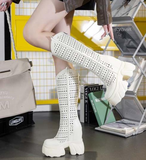 Fashion 12CM Ankle Boots Microfiber Leather Spring Summer Fashion Knee High Booties Platform Wedge Flats Sandals Women Hidden High Shoes