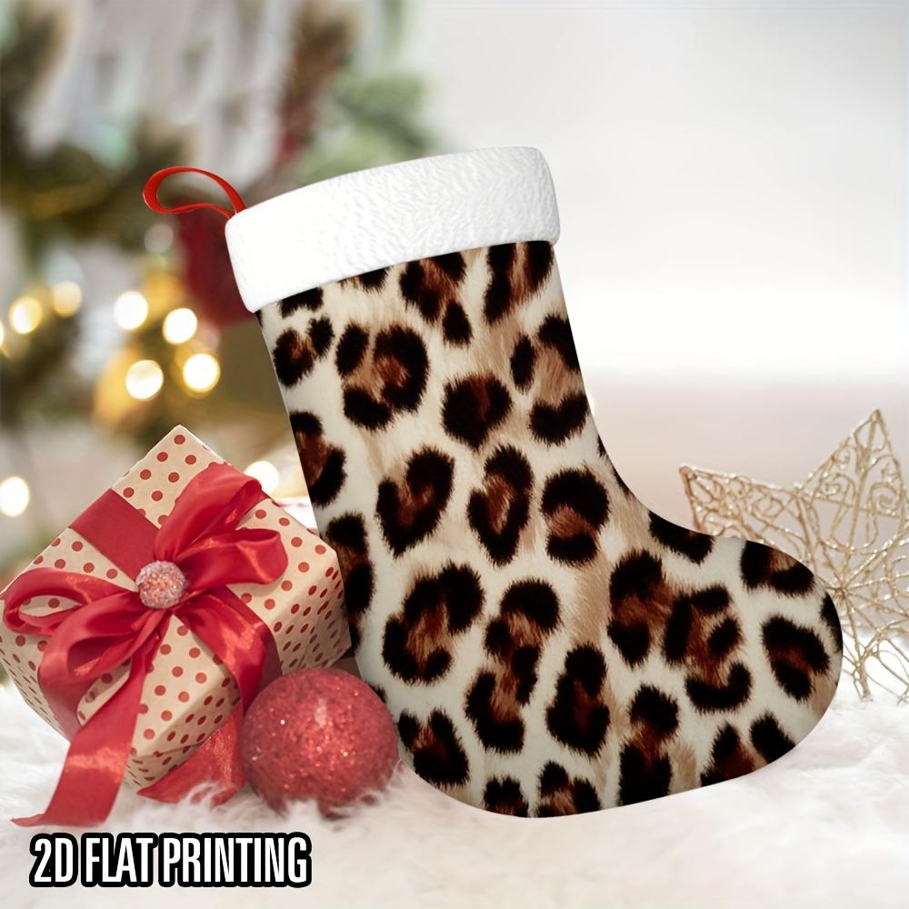 Christmas decoration fireplace hanging stocking1pc Leopard Spot Pattern Christmas Stocking, Decorative Holiday