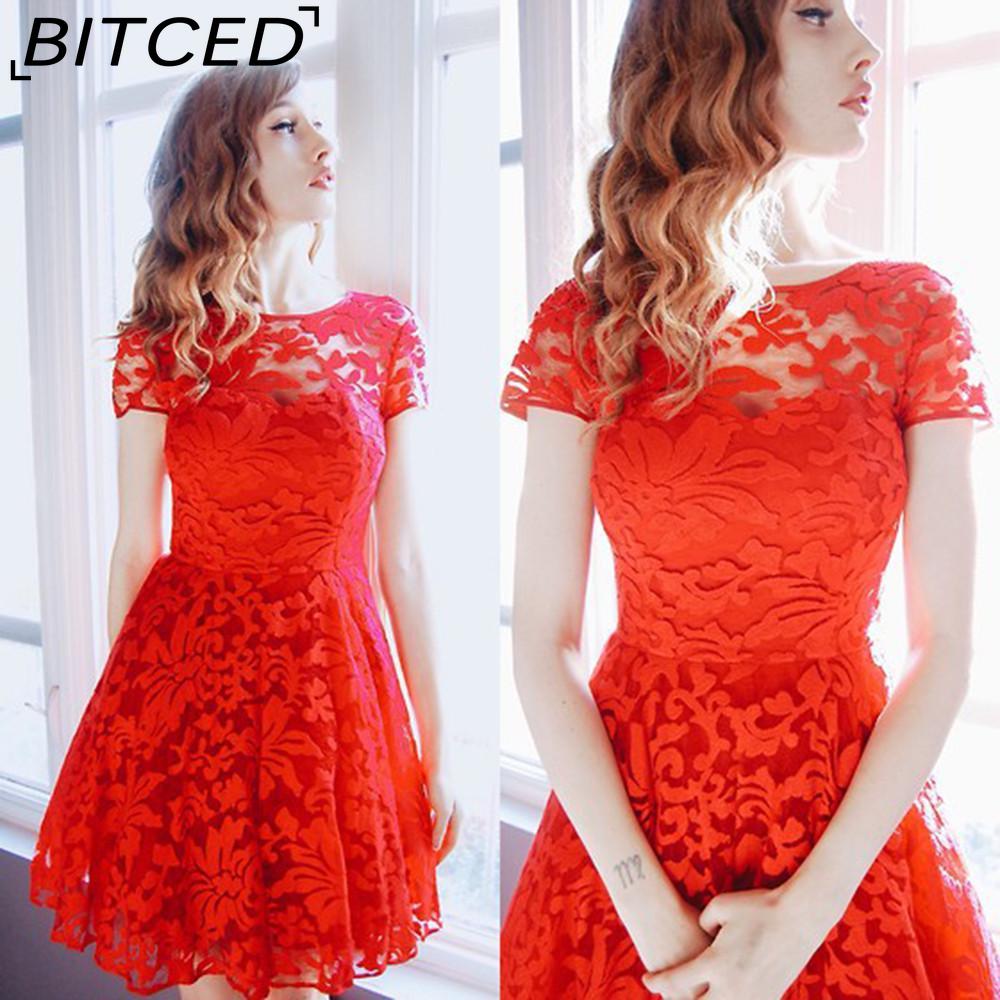 

BITCED Очаровательное платье из тонкого кружева с круглым вырезом и короткими рукавами XXXXXL красный