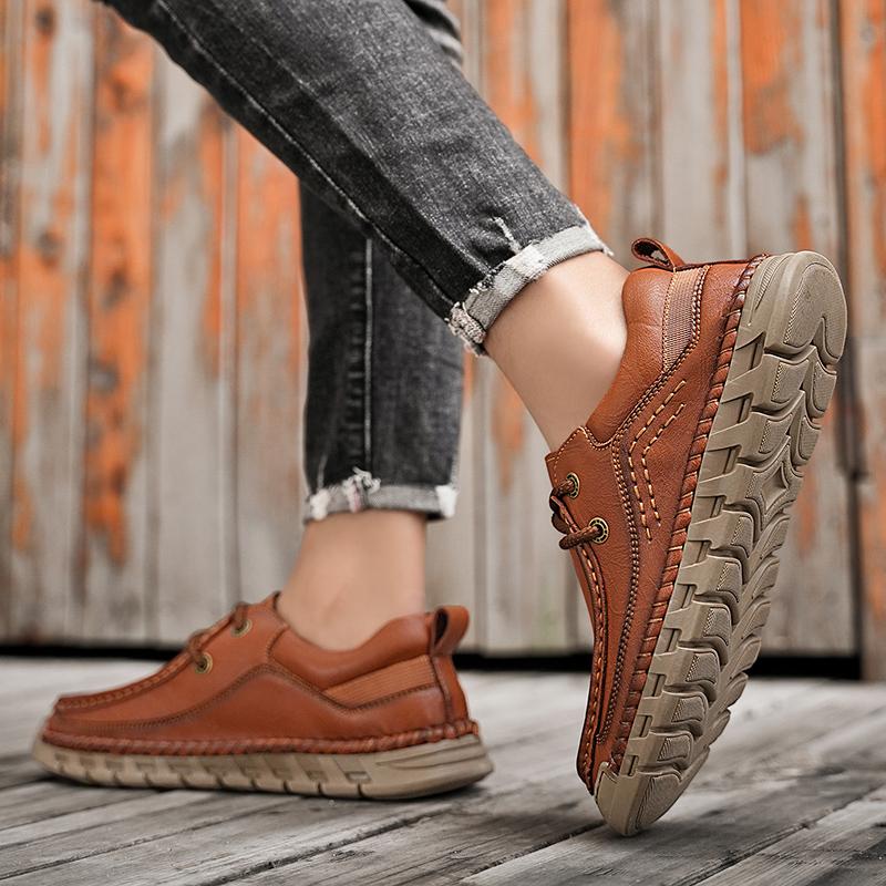 Fashion Genuine Leather Handmade Mens Shoes Vintage Outdoor Comfy Business Dress Shoes Men Breathable Office Sneakers Plus Size 38-46