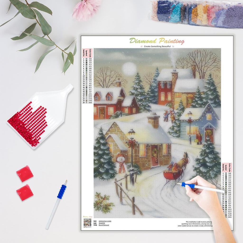 Diamond Painting Christmas House Diamond Embroidery Landscape Mosaic Cross Stitch Handmade Gift 30x40cm/12x16inch