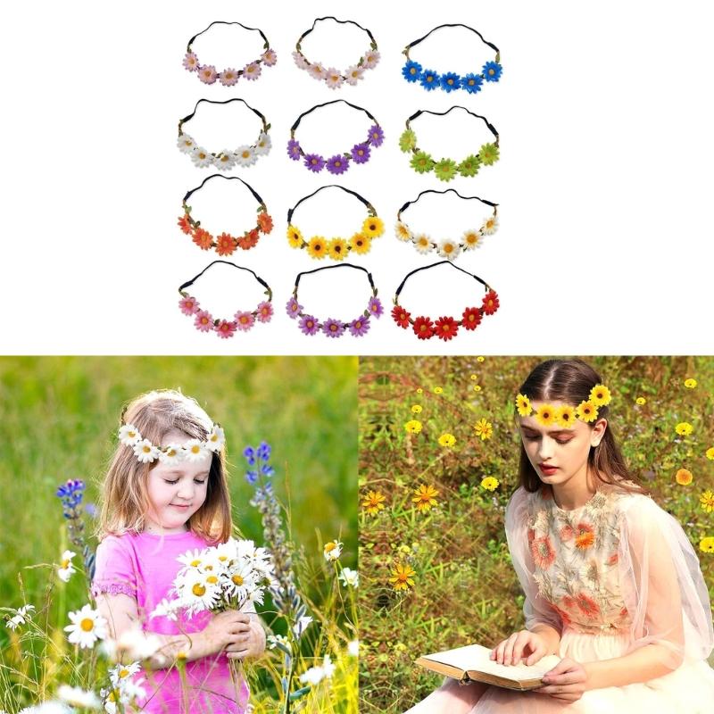 Set of 12PCS Handmade Headbands Fashion Flower Hairband Sun flower Crown Flower Hairband for Women Unique Decors