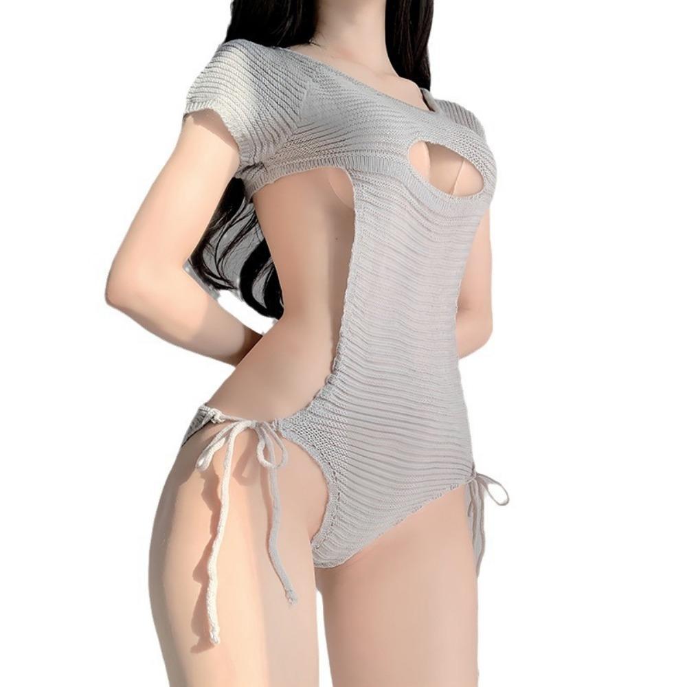 Sex Sweater Knitted Japanese Underwear Sexy Big Halter Strap Open Chest One-piece Pajamas Hot Passion Suit