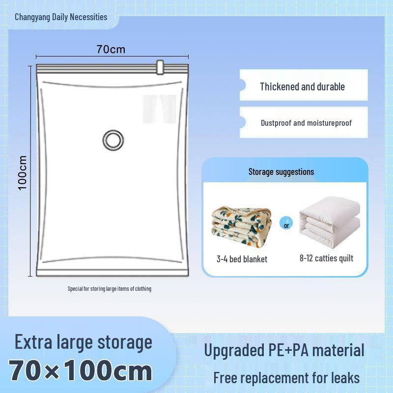 Transparent Blue Edged Travel Vacuum Compression Bag for Clothes - Moisture-Proof & Thickened