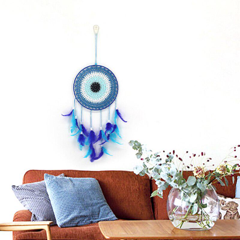 Hand-woven Craft Blue Feather Dream Net Catcher Cute Girly Bedroom Wall Hanging Living Room Decoration