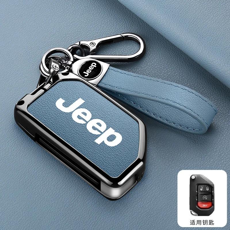 For Jeep 2 3 4 Buttons Metal Leather Car Flip Key Case Cover For Jeep Gladiator JT Sahara JLU Wrangler JL Rubicon 2018 2019 A