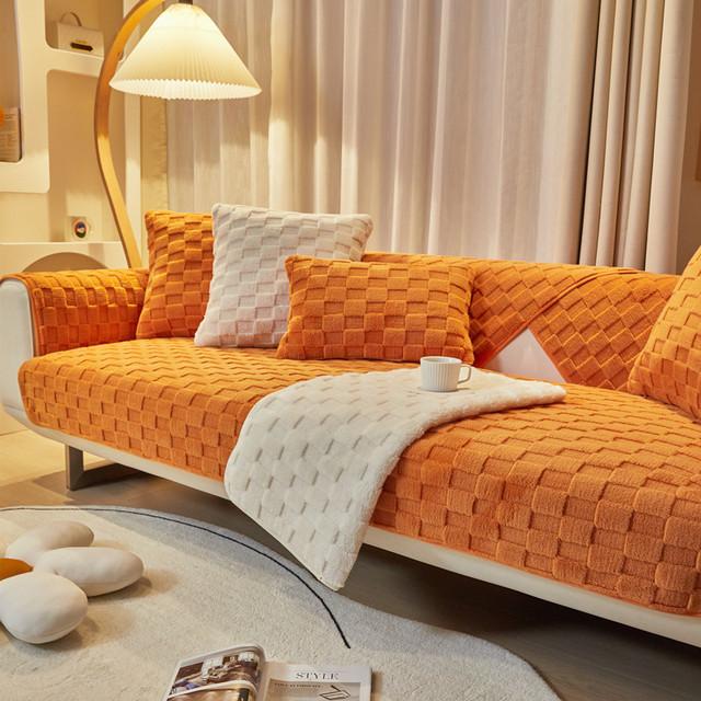

Double Color Sofa Cushion Four Seasons Universal Non -Slip Sofa Cover Living Room Modern Minimalist Leather Sofa Cover Cloth Towel 70x70cm 1pcs оранжевый
