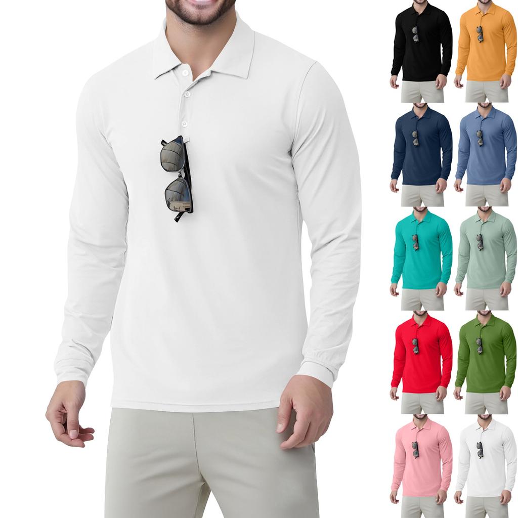 Men's Classic Golf Shirts Ice Silk Breathable Long Sleeve Performance Collar Shirts Lightweight Summer Casual Quick Dry Tee