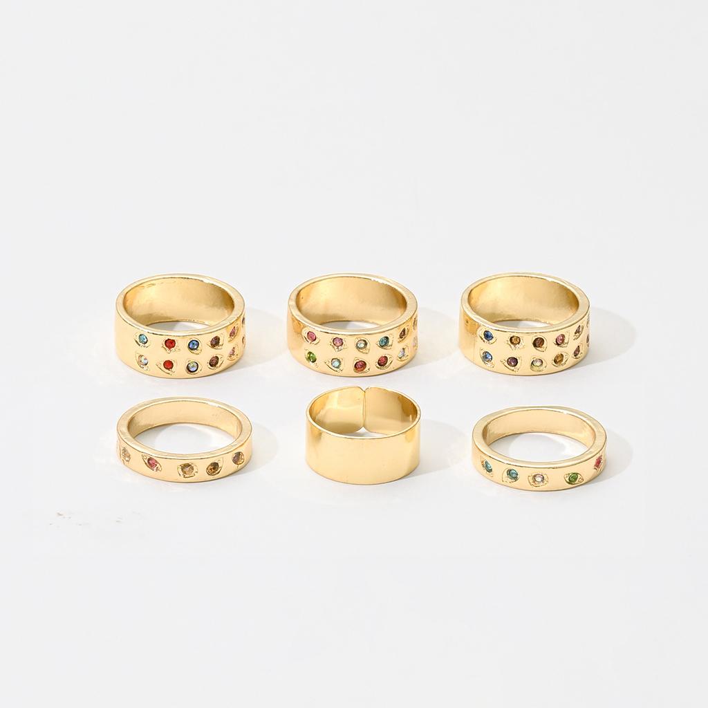 European and American retro dopamine color ring 1-piece set, personalized niche double-row diamond-encrusted alloy ring jewelry