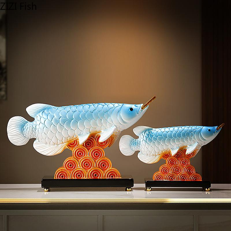 Golden Dragon Fish Sculpture Decoration Office Desktop Decoration Resin Zhaocai Crafts Modern Home Decoration Accessories Gifts