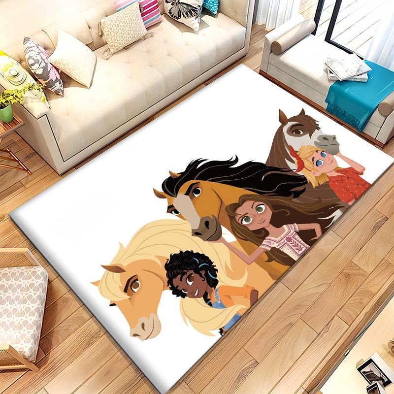 Cartoon Spirit Riding Free Horses Living Room Non-Slip Area Rug Soft Carpet for Bedroom Kids Playroom Sofa,Home Decor Doormat