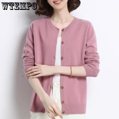 Suéter feminino de manga comprida com gola redonda, casacos de estilo básico, casaco cardigan feminino, roupas de malha, outono, liquidação