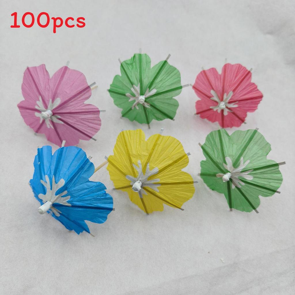 Hawaiian Tissue Paper Umbrella Fruit Stick Swizzles For Party Table Centerpieces