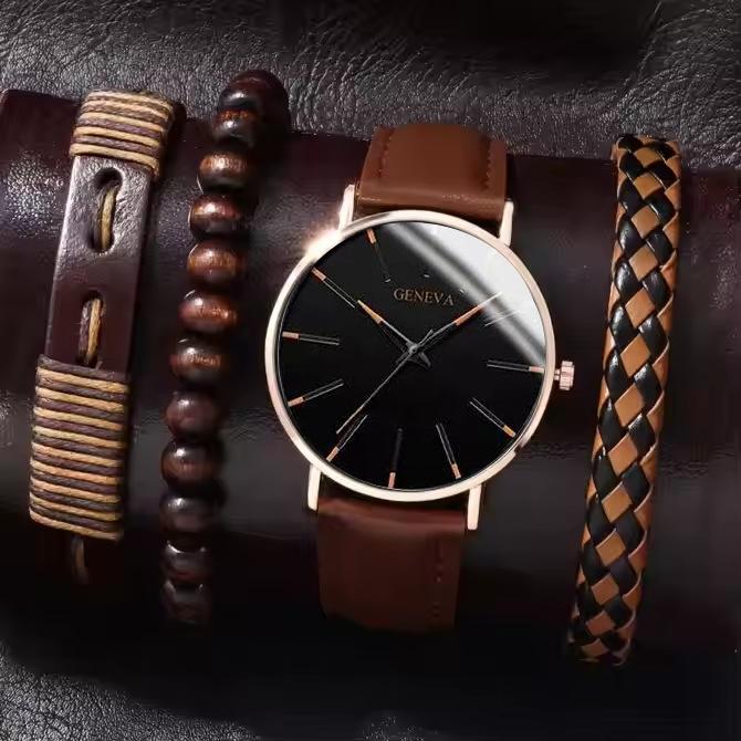 Belt Business Men'S Watch Fashion Temperament Simple Style Casual Bracelet Set Quartz Men'S Watch