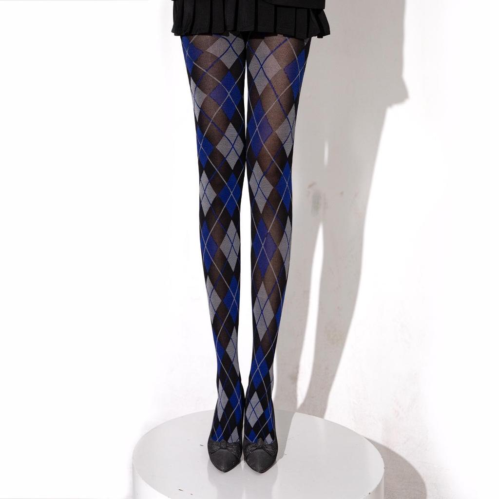 Rautenmuster Retro Schlankmachende Leggings, Tintengrün & Rot Oberschenkelhohe Damenstrümpfe