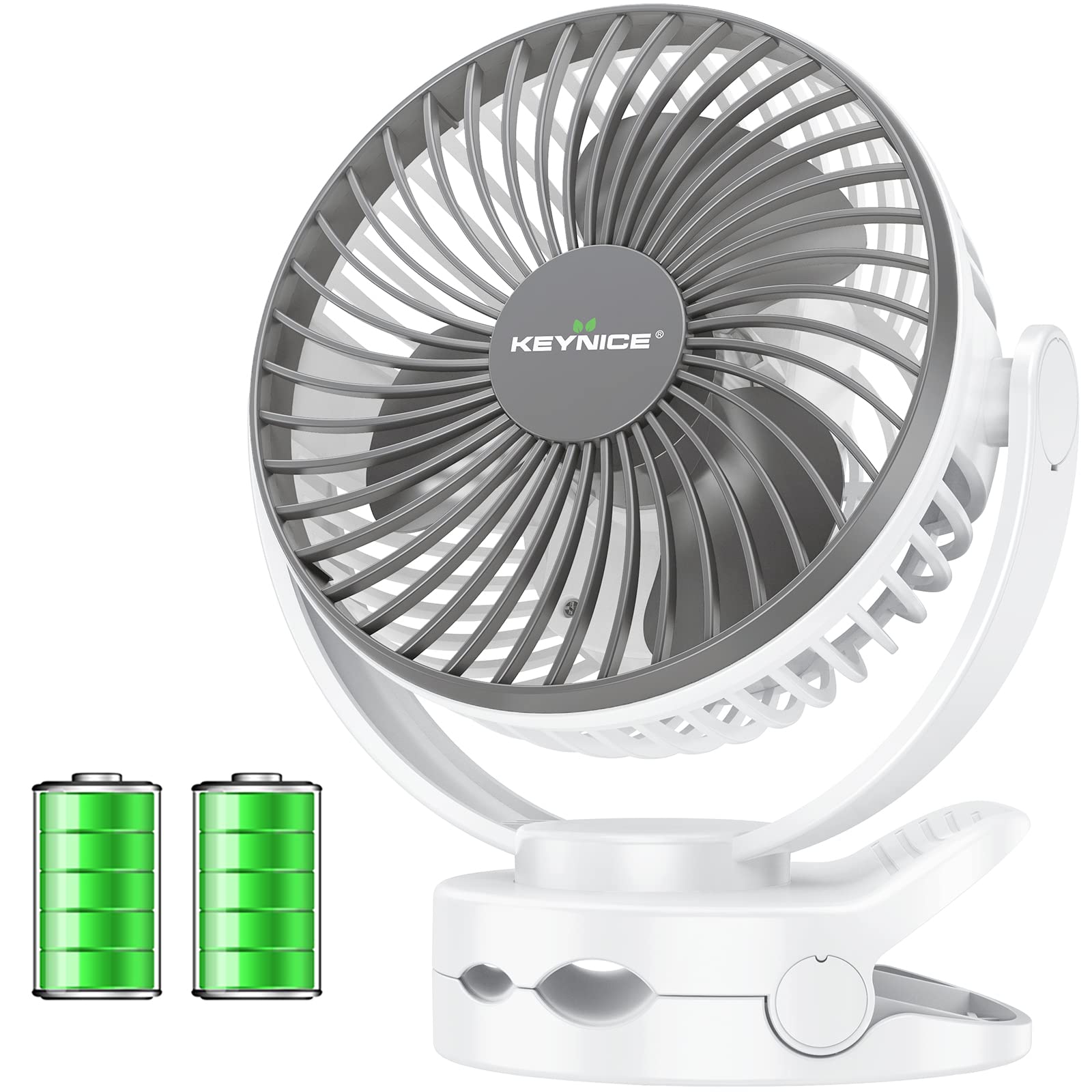 

KEYNICE USB Rechargeable Desktop Ultra Strong Quiet 4 Airflow Angle Continuous LED White Fan, Clip-on Fan, Wind, Operation, Settings, 360-Degree білий