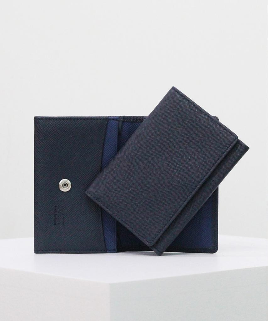 Matt Saffiano Slim Button Business Card Holder (Dark Navy) W32081