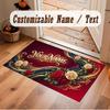 Floral Garden Theme Soft Crystal Velvet Rug Custom Name & Text Print Non Slip Floor Rug for Bedroom Living Room