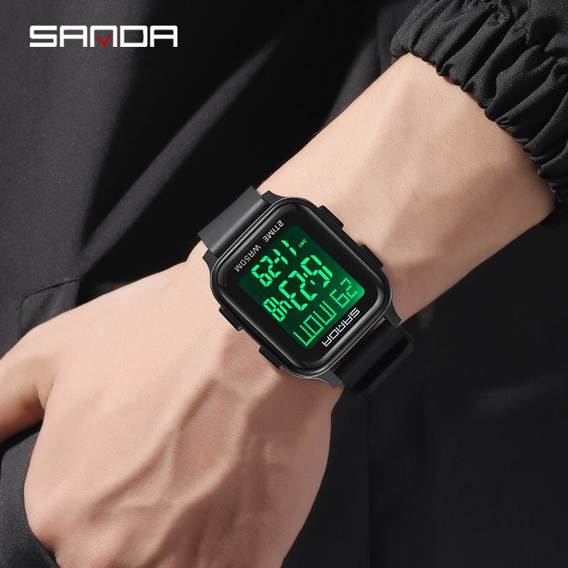 Sanda Men's Multifunctional Square Sport Chronograph Waterproof Watch 