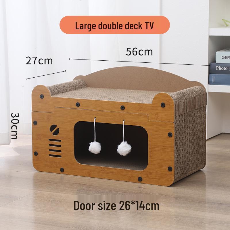 Arranhador e Cama para Gatos Estilo TV: Durável, Livre de Detritos, Resistente a Arranhões, Brinquedo Ninho para Gato Tudo-em-Um