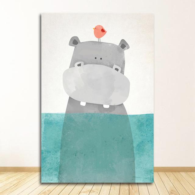 Painting Print Baby Room Home Wall Decor Nordic Cute Animal Hippo Penguin Polar Bear Portrait A4 A3 A2 Canvas Art Poster