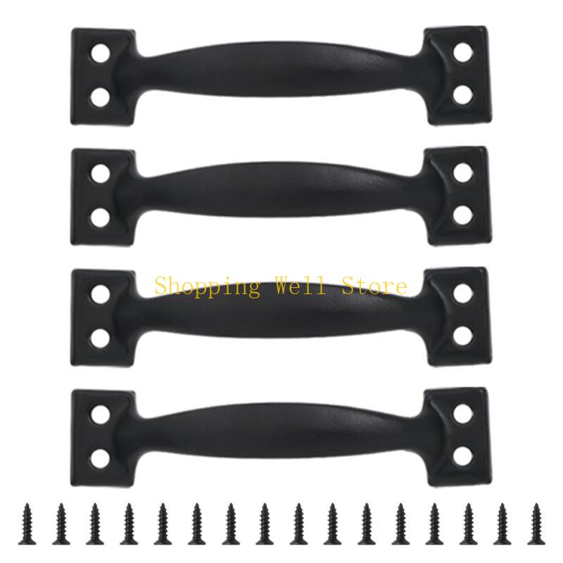 KX4B Set Of 4 Drawer Pulls for Kitchen Or Garage Cabinets Iron Barn Door Knob Handles