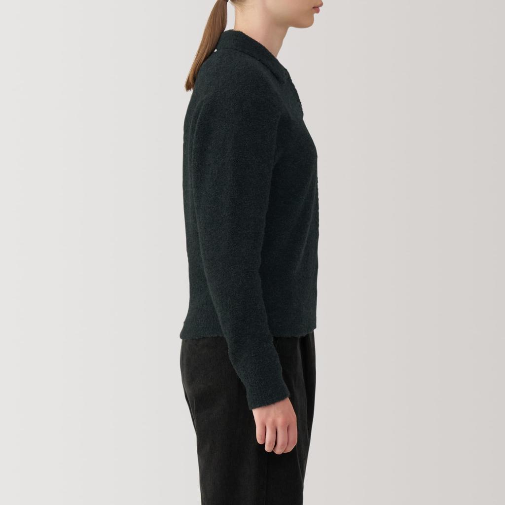 MUJI Women's Wool-Blend Boucle Polo Sweater, Dark Gray, Size XL, BA1P7A4A