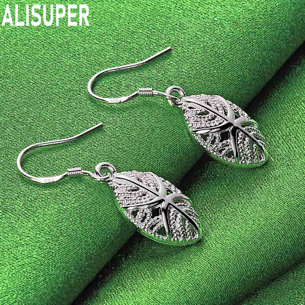 925 Sterling Silver Leaf Pendant Piercing Earrings Fashion Charm Wedding Jewelry