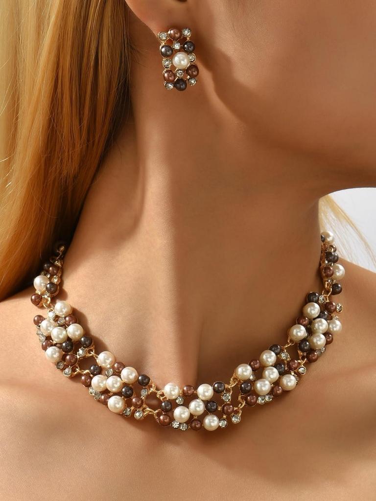 Latest Stylish Design Fancy Pearl Necklace Jewellery Set for Women