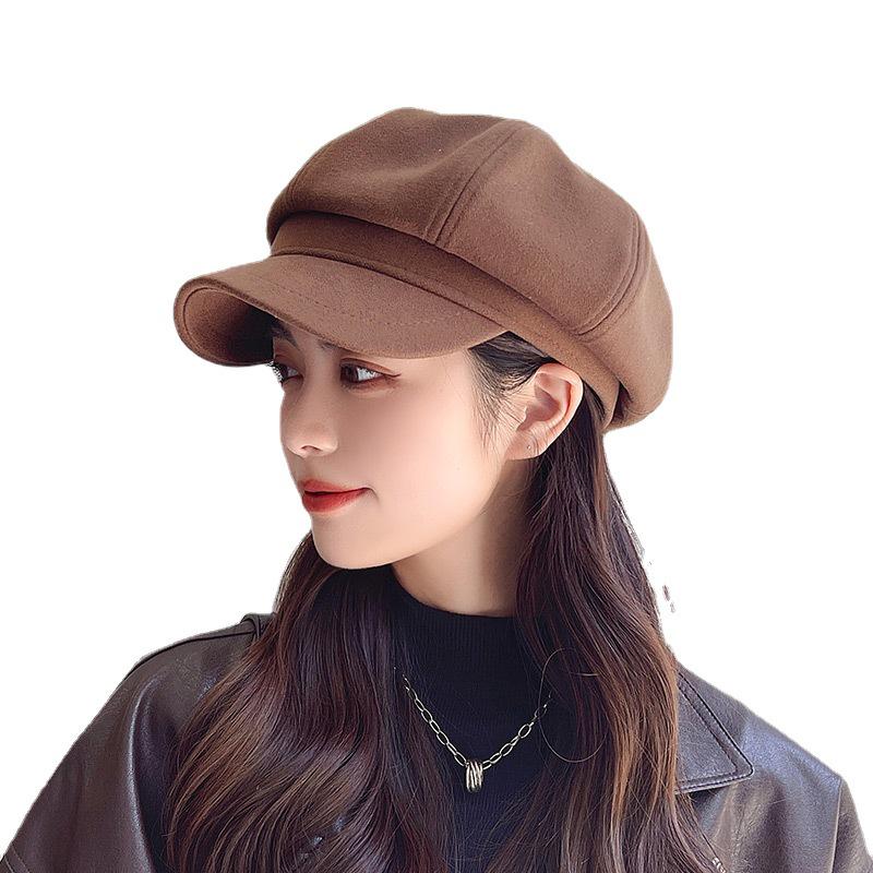 Cross-Border Wool Newsboy Beret: Autumn-Winter Korean Style, Versatile Solid Color, Trendy Japanese Duckbill Octagonal Hat