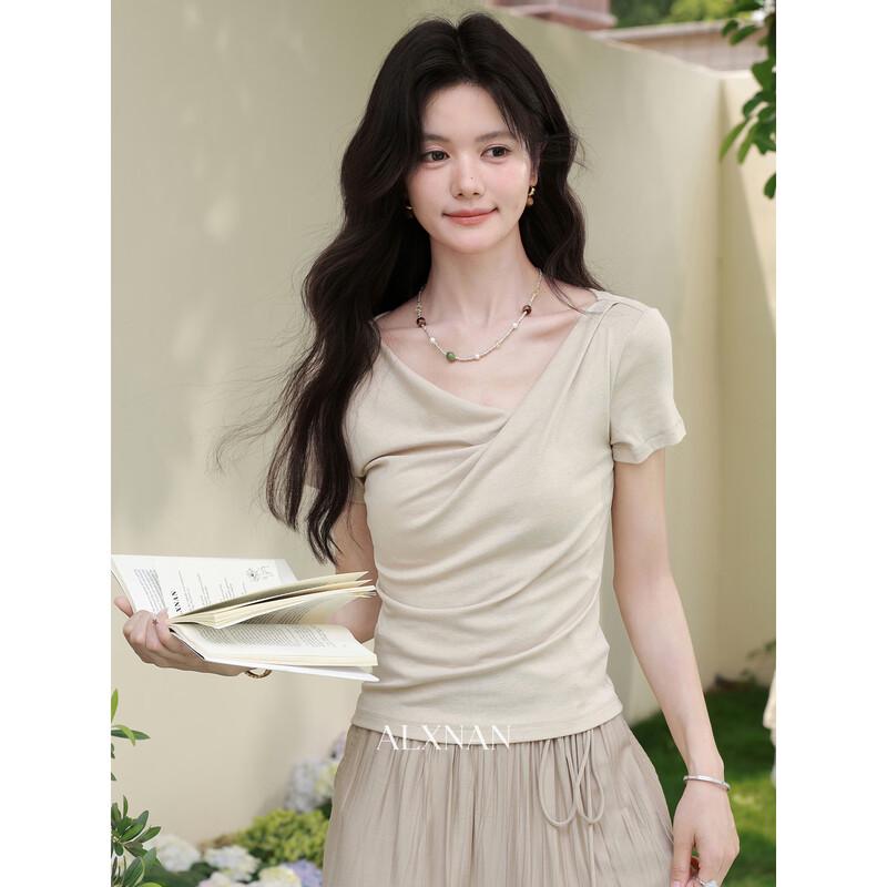 Lu Xiangnan Women s Oatmeal Short Sleeve T-Shirt L